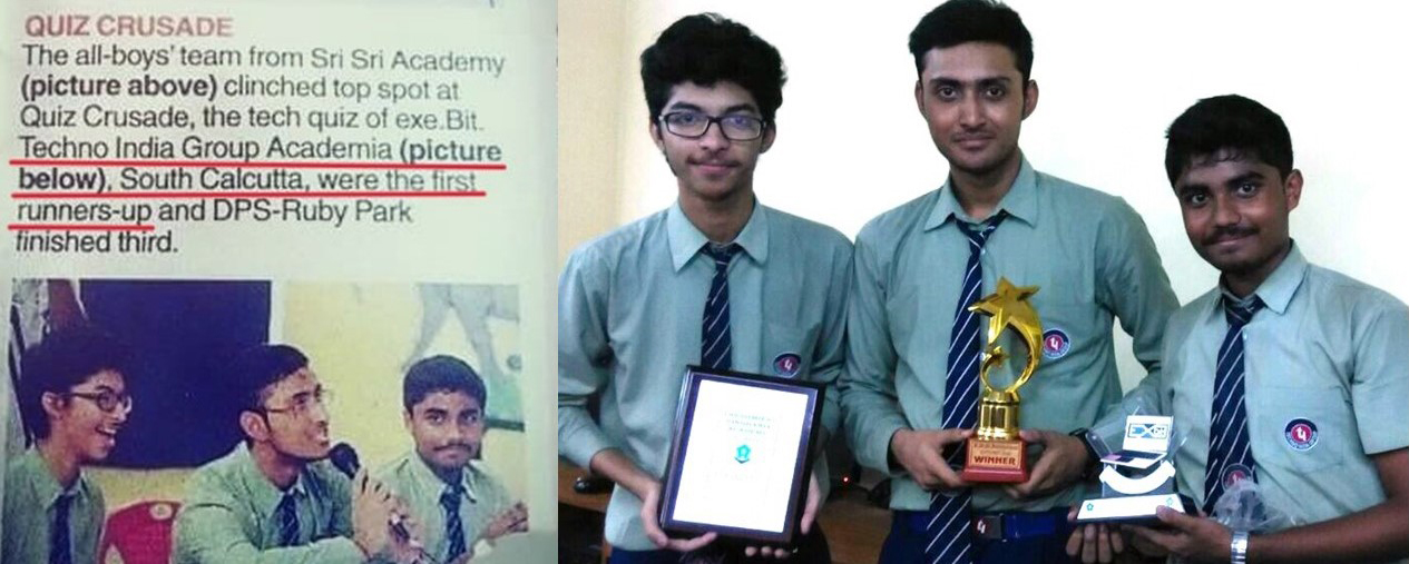 Winner of Quiz Crusade (Tech Quiz) - Exe Bit organized by Lakshmipath Singhania School